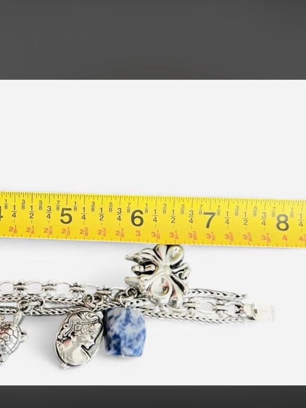 Silver Charm Bracelet with Heart and Decorative Charms